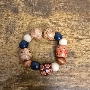 Handmade Multicolor Wood Beaded Boho Stretchy Bracelet